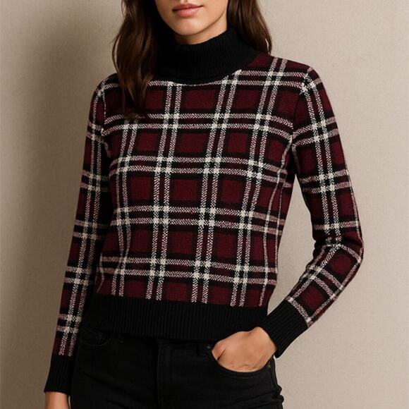 Michael Kors Plaid Knit Turtleneck Sweater Size S - Picture 1 of 5